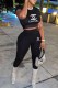 Black Fashion Casual Print Letter O Neck Short Sleeve Two Pieces