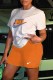 Orange Fashion Casual Print Letter O Neck Short Sleeve Two Pieces