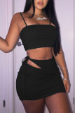 Royal Blue Sexy Solid Bandage Hollowed Out Patchwork Spaghetti Strap Sleeveless Two Pieces