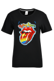 Grey Fashion Casual Lips Printed Patchwork O Neck T-Shirts