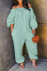 Mint green Casual Solid Patchwork Off the Shoulder Harlan Jumpsuits