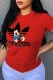 Red Fashion Casual Character Patchwork Letter O Neck T-Shirts