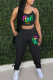 Black Sexy Print Patchwork Spaghetti Strap Sleeveless Two Pieces