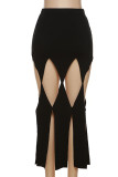 Orange Sexy Solid Hollowed Out Patchwork Regular High Waist Pencil Solid Color Bottoms