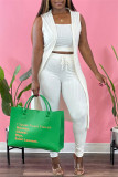 Coffee Sexy Casual Solid Cardigan Vests Pants Sleeveless Three-piece Set