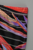 Red Sexy Print Patchwork O Neck Long Sleeve Two Pieces