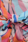Multicolor Sweet Elegant Print Bandage Patchwork V Neck Straight Jumpsuits