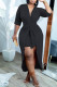 Black Casual Solid Patchwork V Neck Dresses