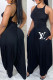 Black Fashion Street Letter Fold O Neck Sleeveless Two Pieces