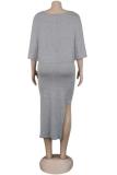 Grey Europe and America Two Piece Suits Patchwork Solid pencil Sleeveless Two-Piece Dress