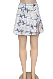 White Casual Print Patchwork Slit High Waist Type A Full Print Bottoms