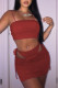 Burgundy Sexy Solid Bandage Hollowed Out Patchwork Spaghetti Strap Sleeveless Two Pieces