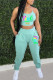 Mint green Sexy Print Patchwork Spaghetti Strap Sleeveless Two Pieces