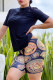 Black Fashion Elegant Print Patchwork O Neck Short Sleeve Two Pieces