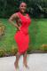 Red Fashion adult Street Red Black Grey Wine Red Tank Sleeveless Slip Step Skirt Knee-Length Patchwork Solid split Dresses