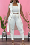 Coffee Sexy Casual Solid Cardigan Vests Pants Sleeveless Three-piece Set