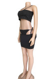 Royal Blue Sexy Solid Bandage Hollowed Out Patchwork Spaghetti Strap Sleeveless Two Pieces