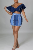 Blue Fashion Casual Patchwork Basic High Waist Skinny Denim Skirts