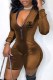Coffee Fashion Street Print Letter Zipper Collar Rompers