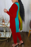 Red Casual Print Patchwork Slit O Neck Short Sleeve Two Pieces