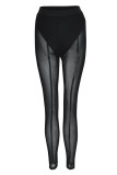 Red Sexy Solid Patchwork See-through Regular High Waist Pencil Solid Color Bottoms