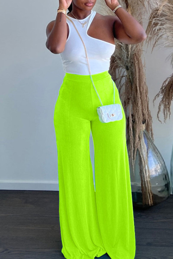 Yellow Casual Solid Patchwork Asymmetrical O Neck Sleeveless Two Pieces