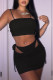 Black Sexy Solid Bandage Hollowed Out Patchwork Spaghetti Strap Sleeveless Two Pieces