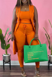 Coffee Sexy Casual Solid Cardigan Vests Pants Sleeveless Three-piece Set