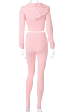 Pink Sexy Solid Patchwork Hooded Collar Long Sleeve Two Pieces