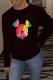 Black Fashion Street Character Print Patchwork O Neck Tops
