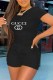 Black Fashion Casual Print Letter O Neck Short Sleeve Two Pieces