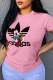 Pink Fashion Casual Character Patchwork Letter O Neck T-Shirts