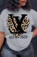 Grey Casual Print Leopard Patchwork Letter O Neck T-Shirts