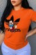 Orange Fashion Casual Character Patchwork Letter O Neck T-Shirts