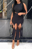 Orange Sexy Solid Hollowed Out Patchwork Regular High Waist Pencil Solid Color Bottoms
