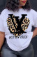 White Casual Print Leopard Patchwork Letter O Neck T-Shirts