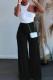 Black Casual Solid Patchwork Asymmetrical O Neck Sleeveless Two Pieces