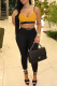 Orange Fashion Sportswear Letter Patchwork Spaghetti Strap Sleeveless Two Pieces