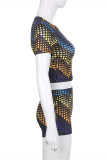 Multicolor Fashion Casual Print Patchwork O Neck Short Sleeve Two Pieces