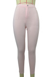 White Denim Zipper Fly Mid Solid washing pencil Pants Bottoms