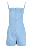 Blue Sexy Solid Patchwork Spaghetti Strap Skinny Rompers