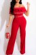 Red Fashion Sexy Print Patchwork Letter Off the Shoulder Jumpsuits