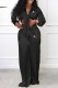 Black Fashion Casual Print Patchwork Turndown Collar Long Sleeve Two Pieces