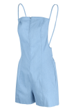 Blue Sexy Solid Patchwork Spaghetti Strap Skinny Rompers