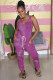 purple Fashion Sexy Print Patchwork bandage Tie-dyed Sleeveless Slip Jumpsuits