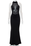 Black Sexy Solid Mesh Half A Turtleneck Trumpet Mermaid Dresses