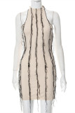 Apricot Fashion Sexy Solid Make Old Turtleneck Sleeveless Dress