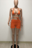 Rose Red Sexy Solid Hollowed Out Frenulum Swimwears