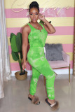 Green Fashion Sexy Print Patchwork bandage Tie-dyed Sleeveless Slip Jumpsuits