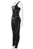 Black Casual Sportswear Print Patchwork Backless U Neck Skinny Jumpsuits
